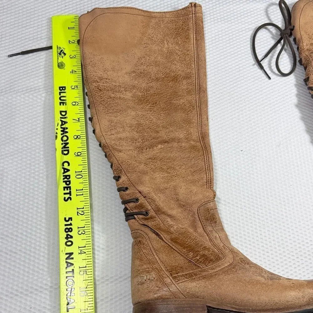 Bed Stu Benchmade Tan Knee-High Lace—Up Back Leather Boots size 8